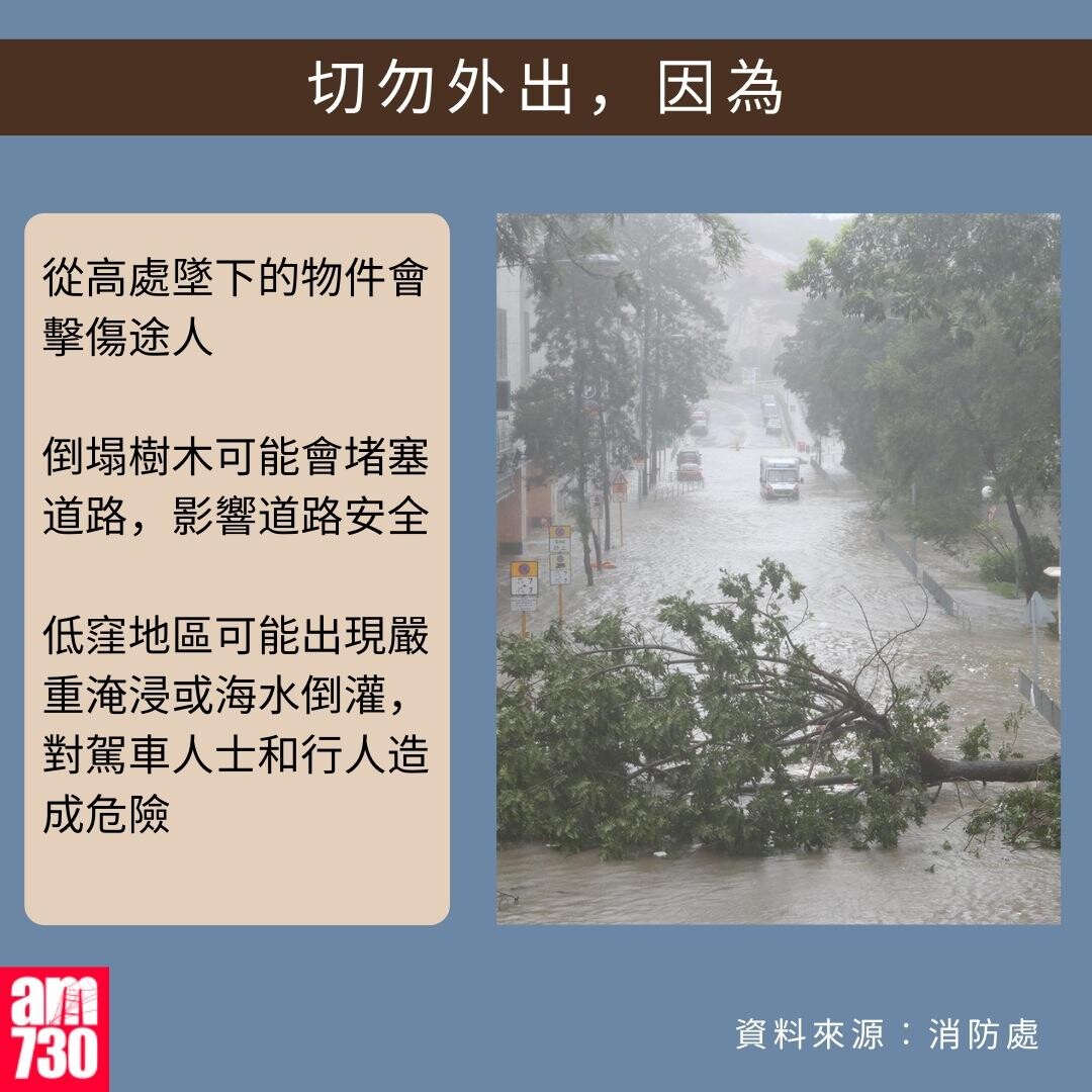 打風應急避險貼士｜切勿外出，因為（am730製圖）